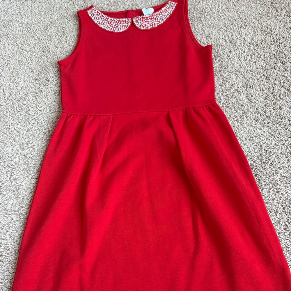 NWT J Crew Crewcuts Girls Red Shift Dress with Jewel-Embellished Neck | Size 14